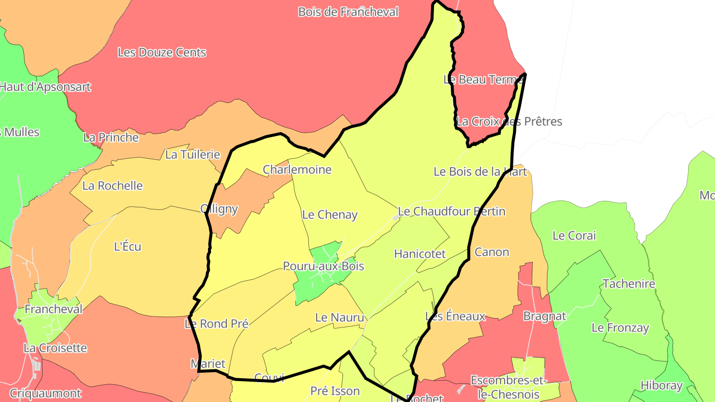 Carte des prix de l'immobilier Pouru-aux-Bois