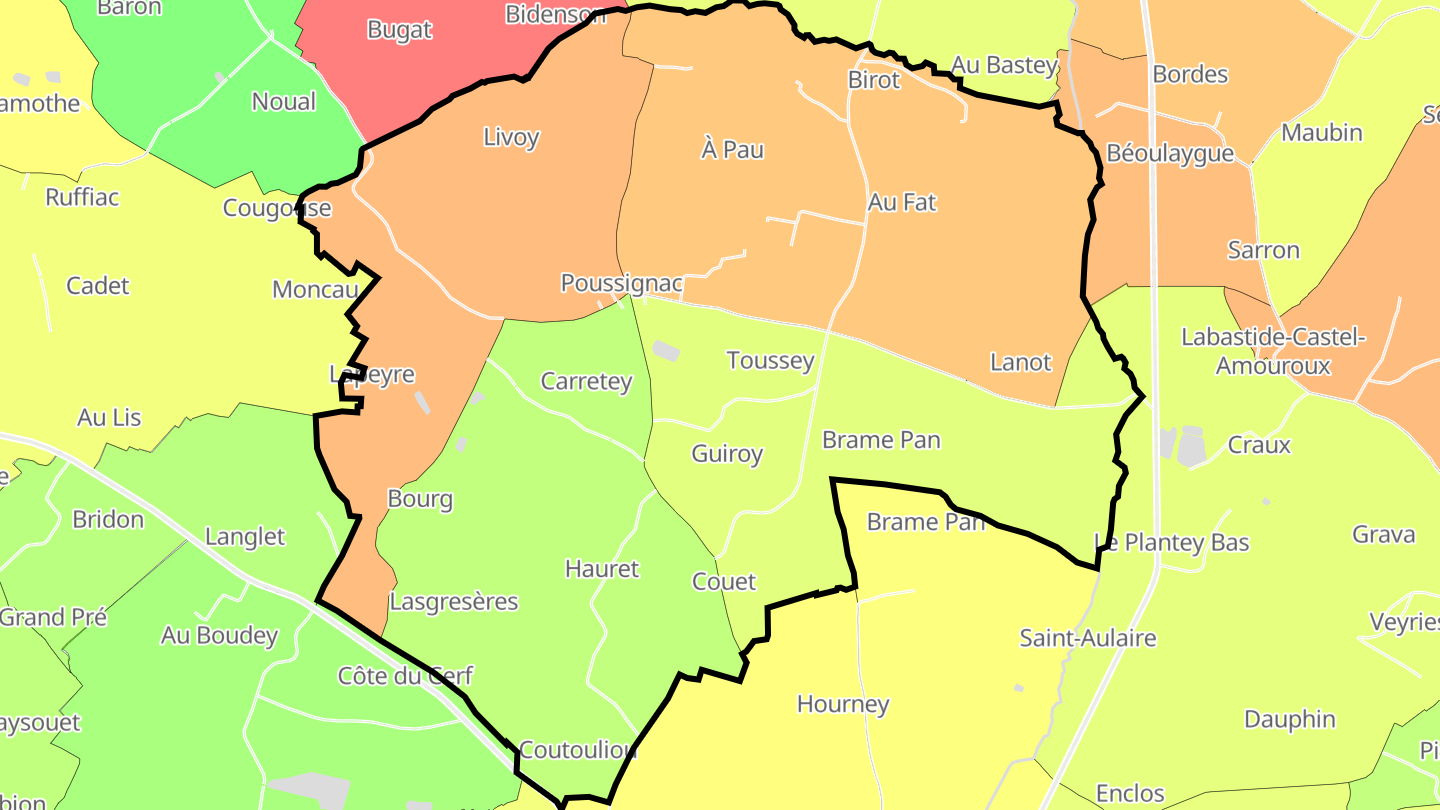 Carte des prix de l'immobilier Poussignac