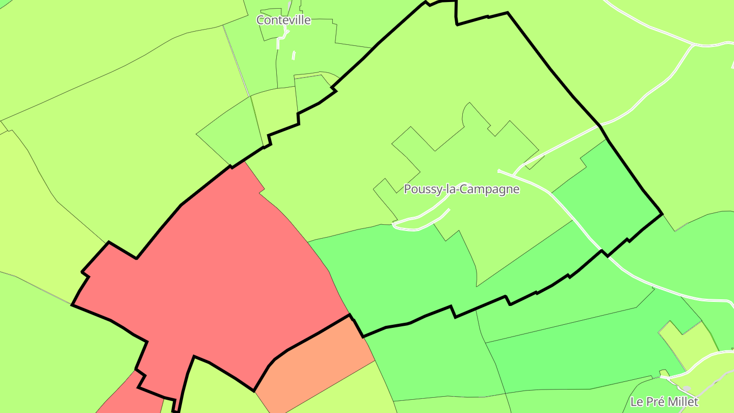 Carte des prix de l'immobilier Poussy-la-Campagne