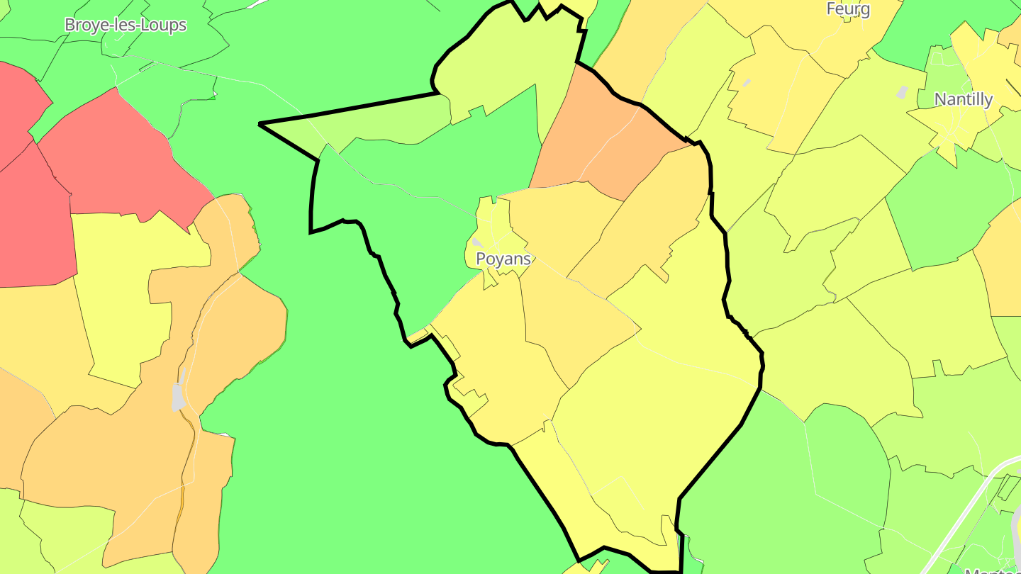 Carte des prix de l'immobilier Poyans