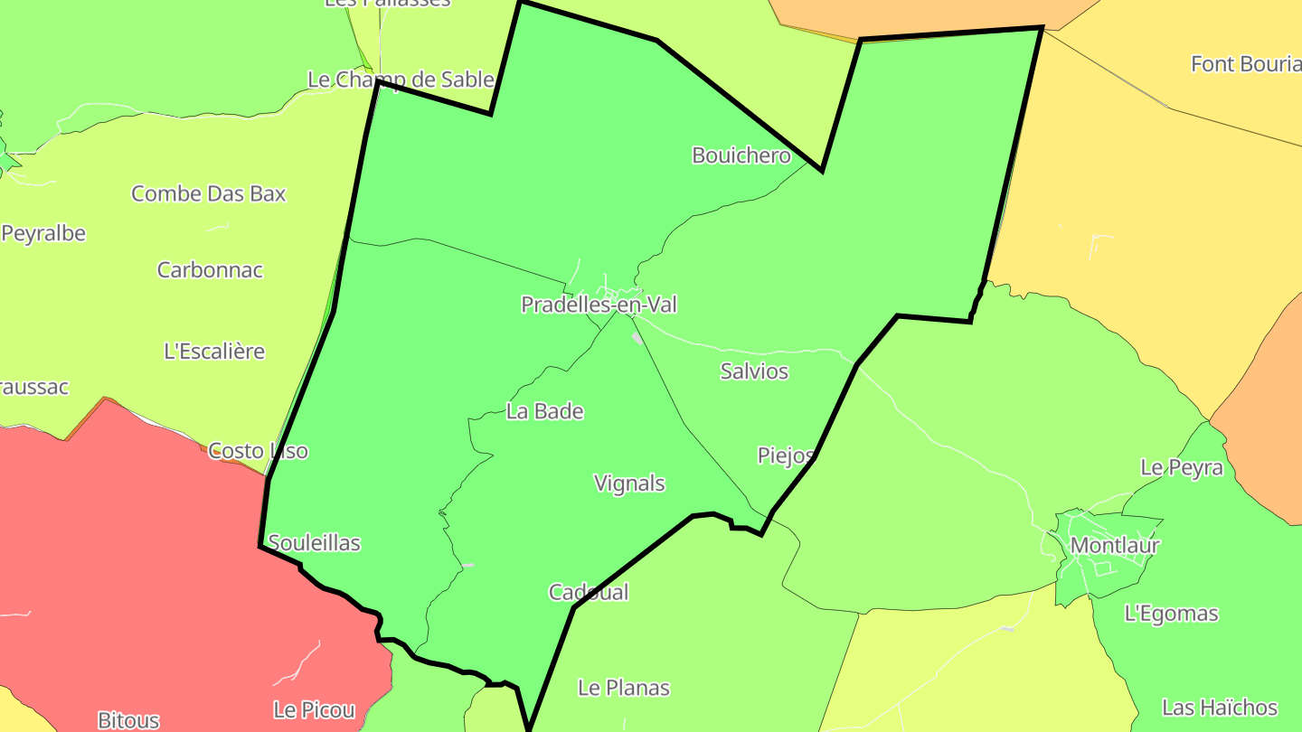 Carte des prix de l'immobilier Pradelles-en-Val