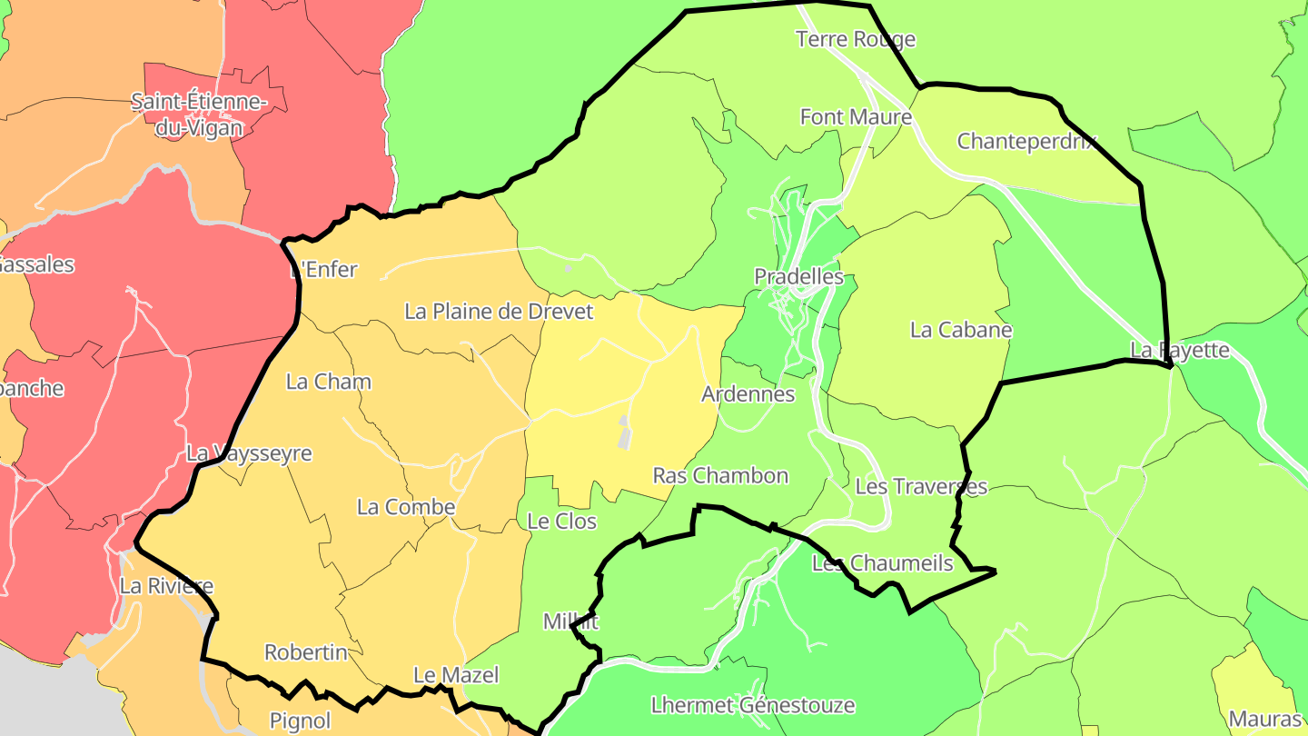 Carte des prix de l'immobilier Pradelles