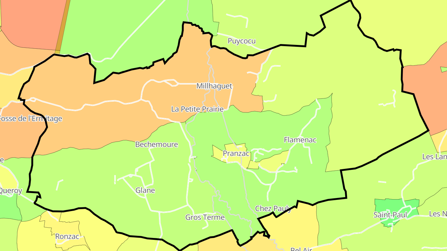 Carte des prix de l'immobilier Pranzac