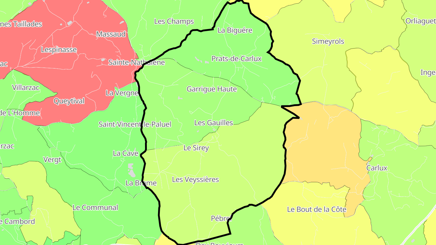 Carte des prix de l'immobilier Prats-de-Carlux