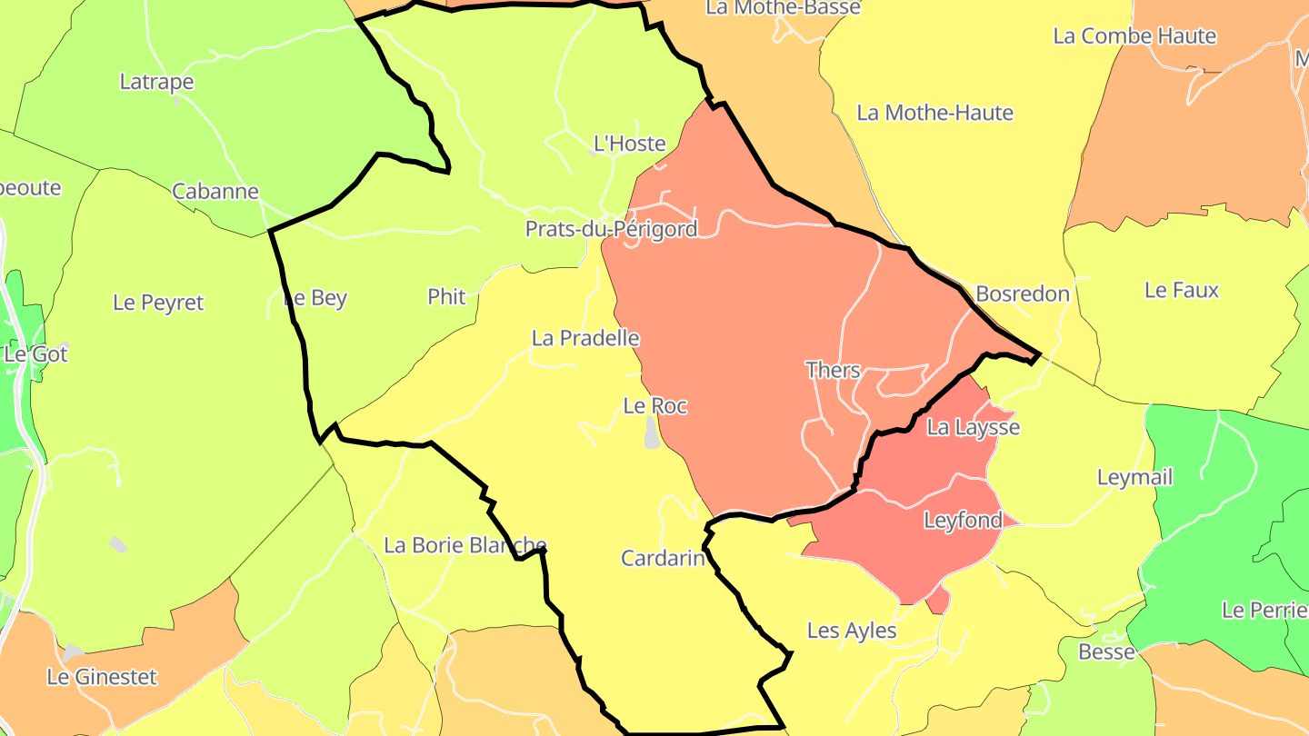 Carte des prix de l'immobilier Prats-du-Périgord