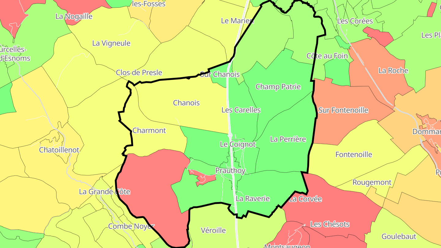 Carte des prix de l'immobilier Prauthoy
