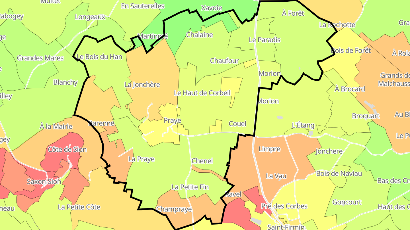 Carte des prix de l'immobilier Praye