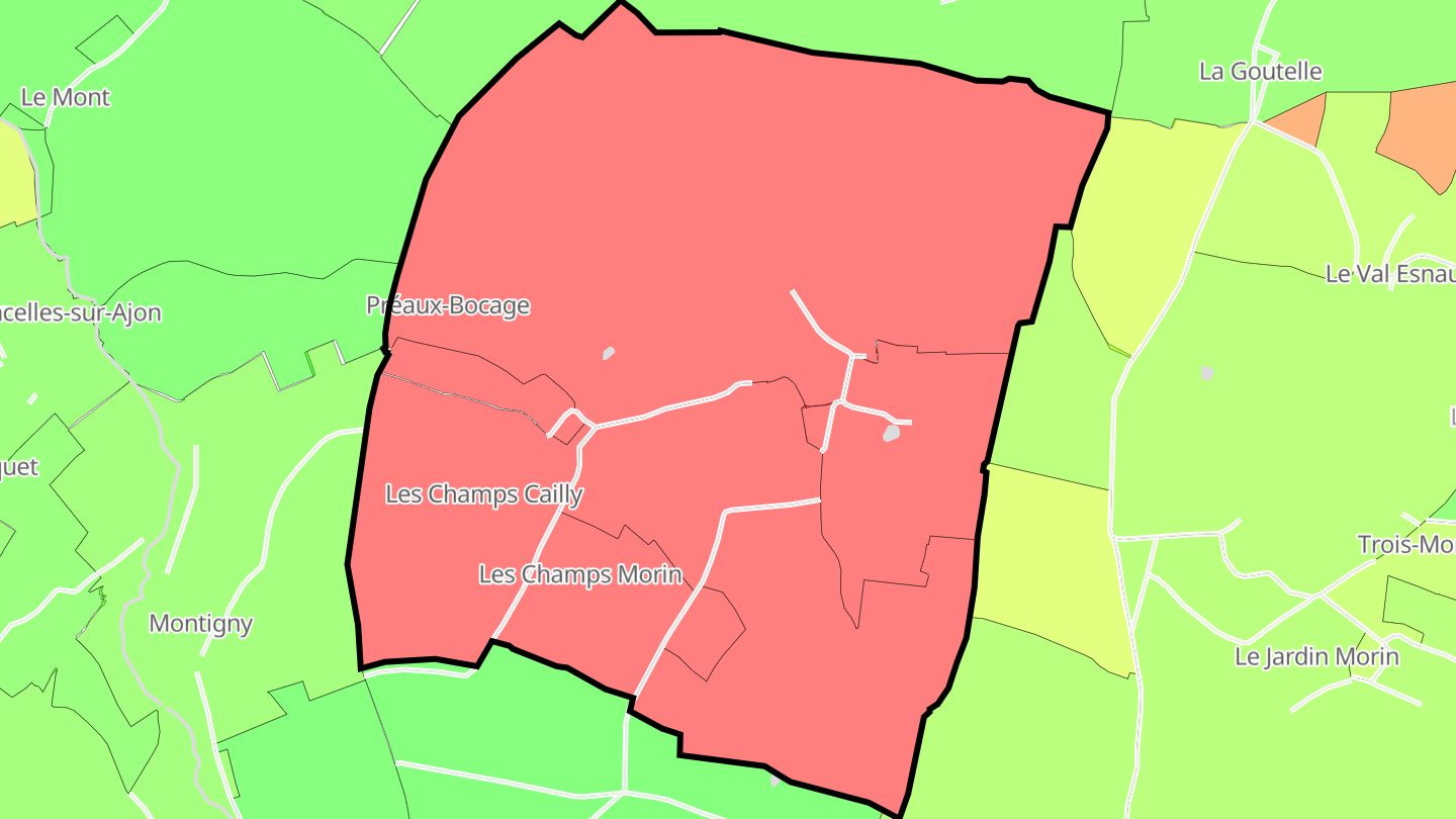 Carte des prix de l'immobilier Préaux-Bocage