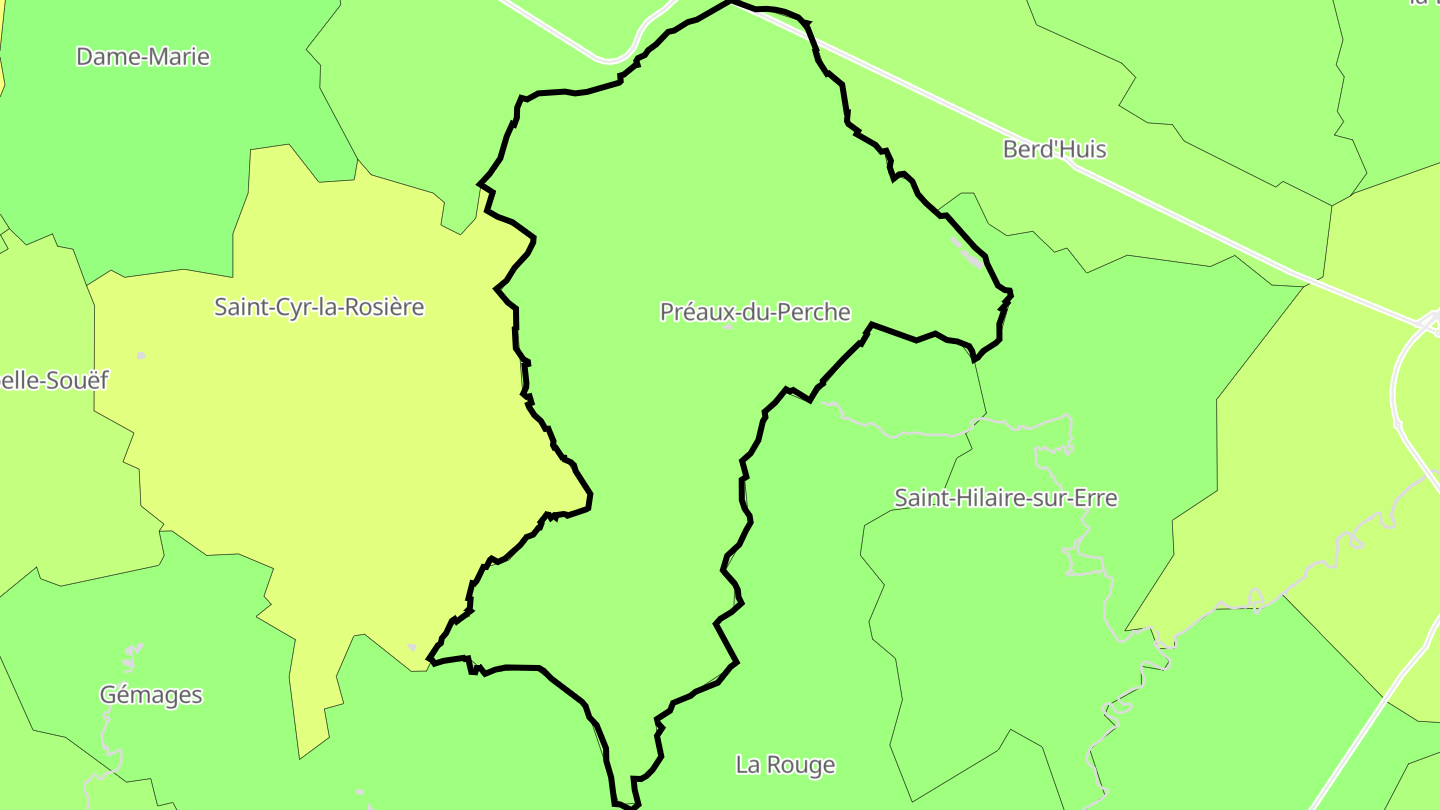 Carte des prix de l'immobilier Préaux-du-Perche