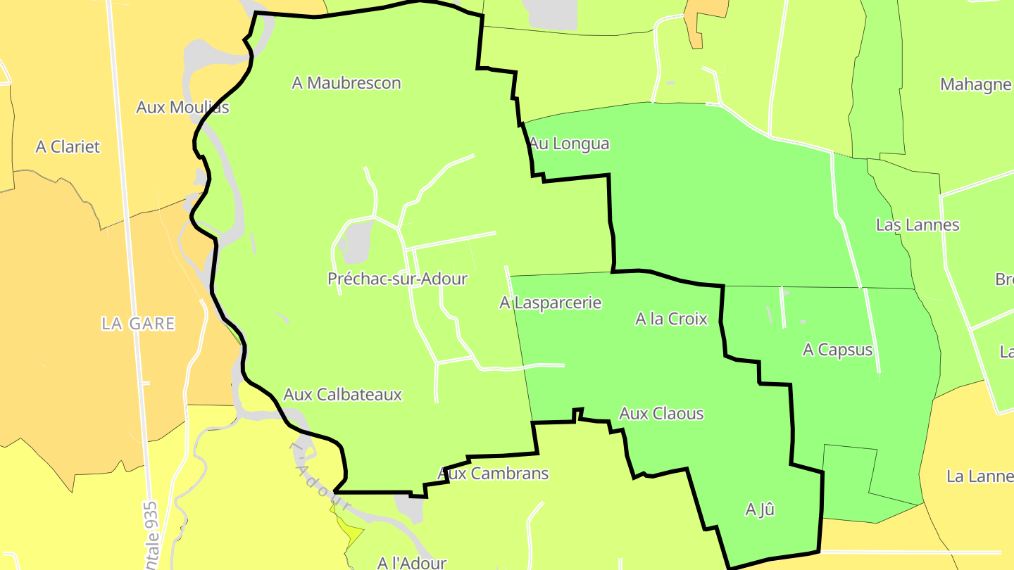 Carte des prix de l'immobilier Préchac-sur-Adour
