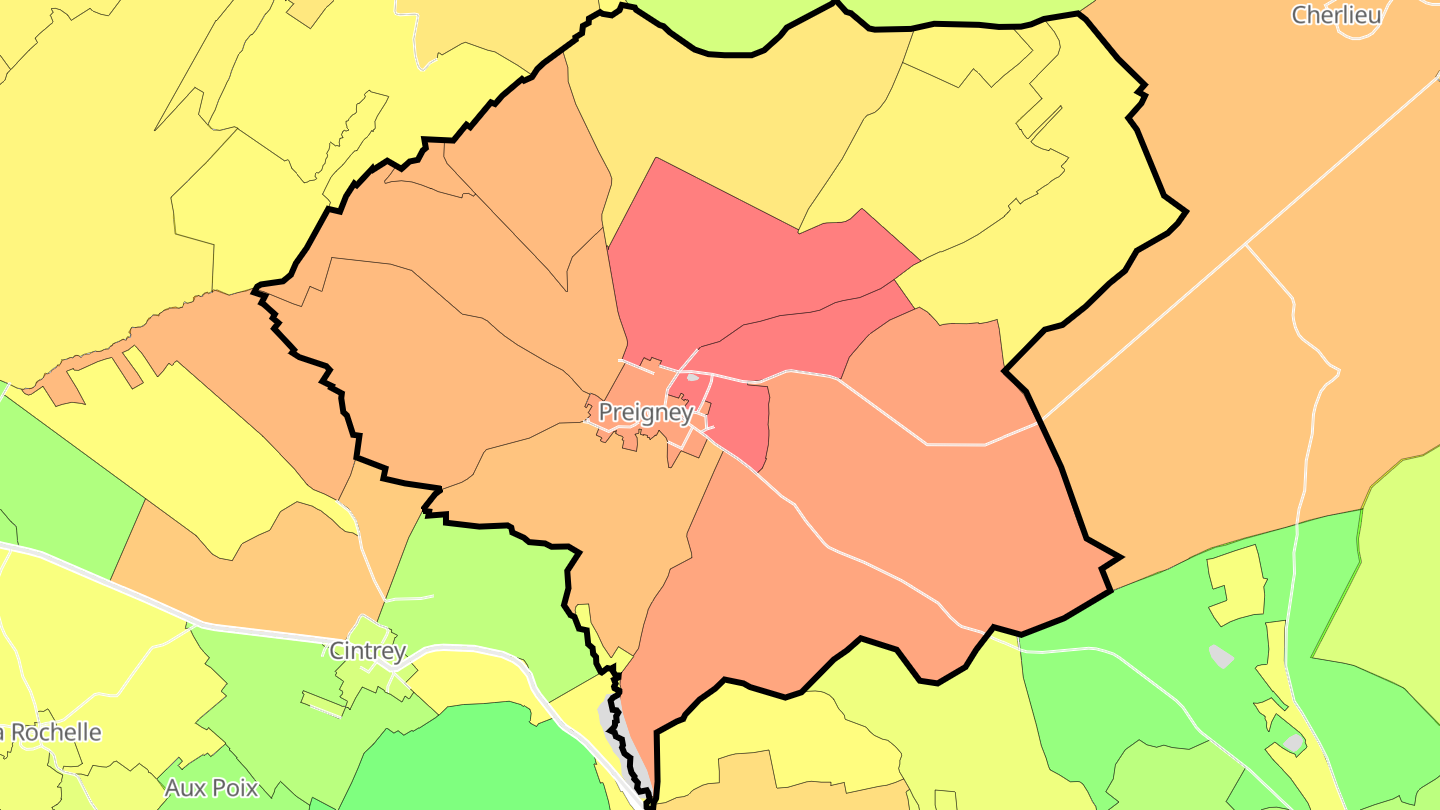 Carte des prix de l'immobilier Preigney