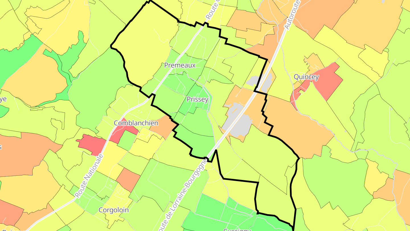 Carte des prix de l'immobilier Premeaux-Prissey
