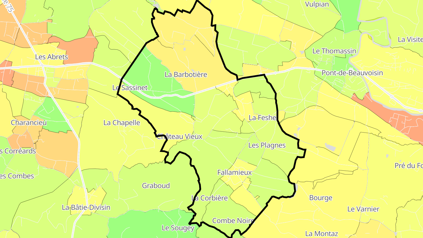 Carte des prix de l'immobilier Pressins