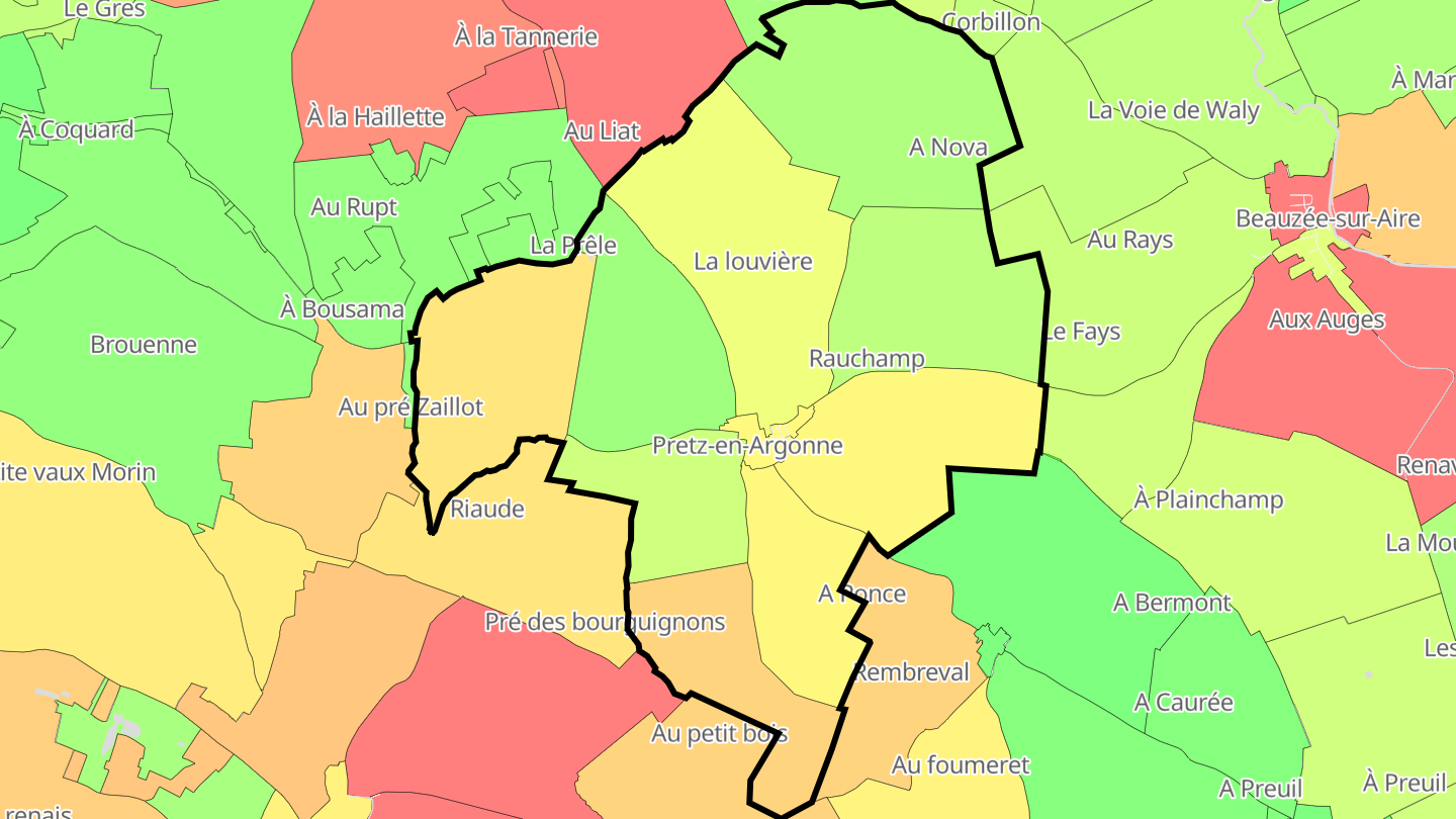 Carte des prix de l'immobilier Pretz-en-Argonne