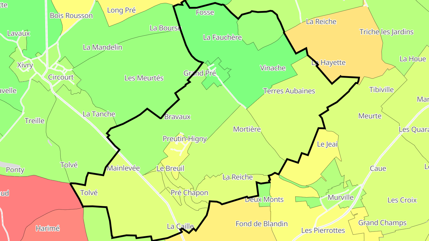 Carte des prix de l'immobilier Preutin-Higny
