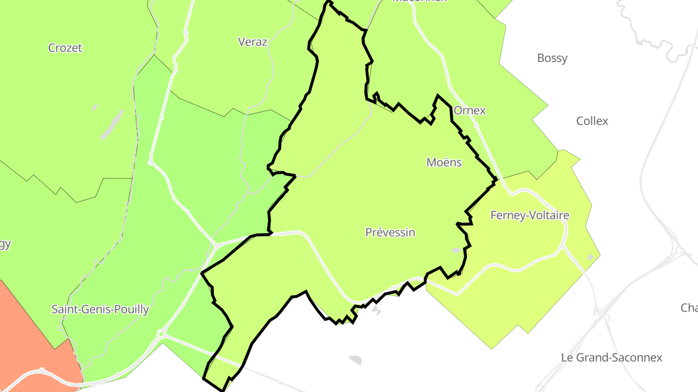 Carte des prix de l'immobilier Prévessin-Moëns