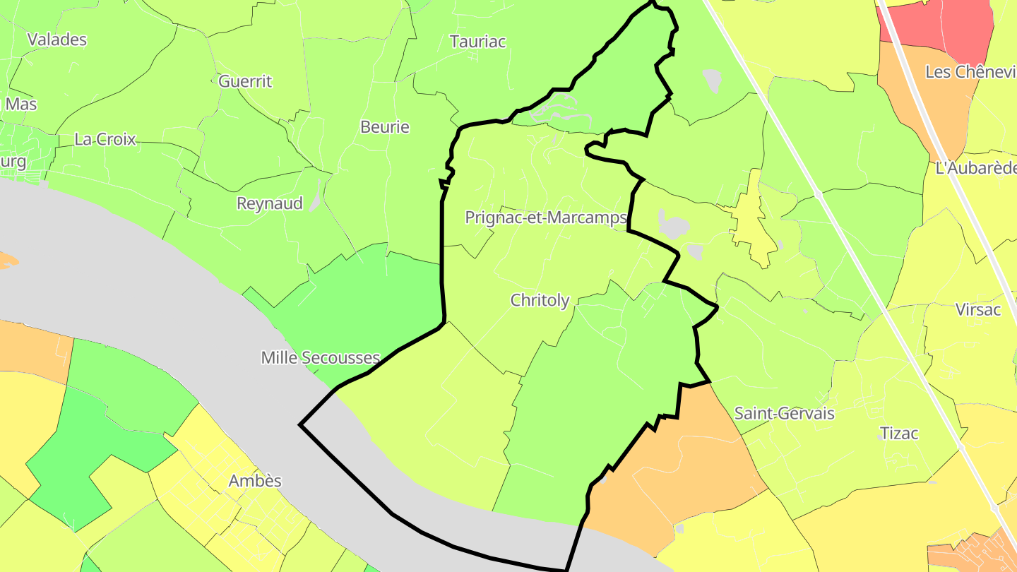 Carte des prix de l'immobilier Prignac-et-Marcamps