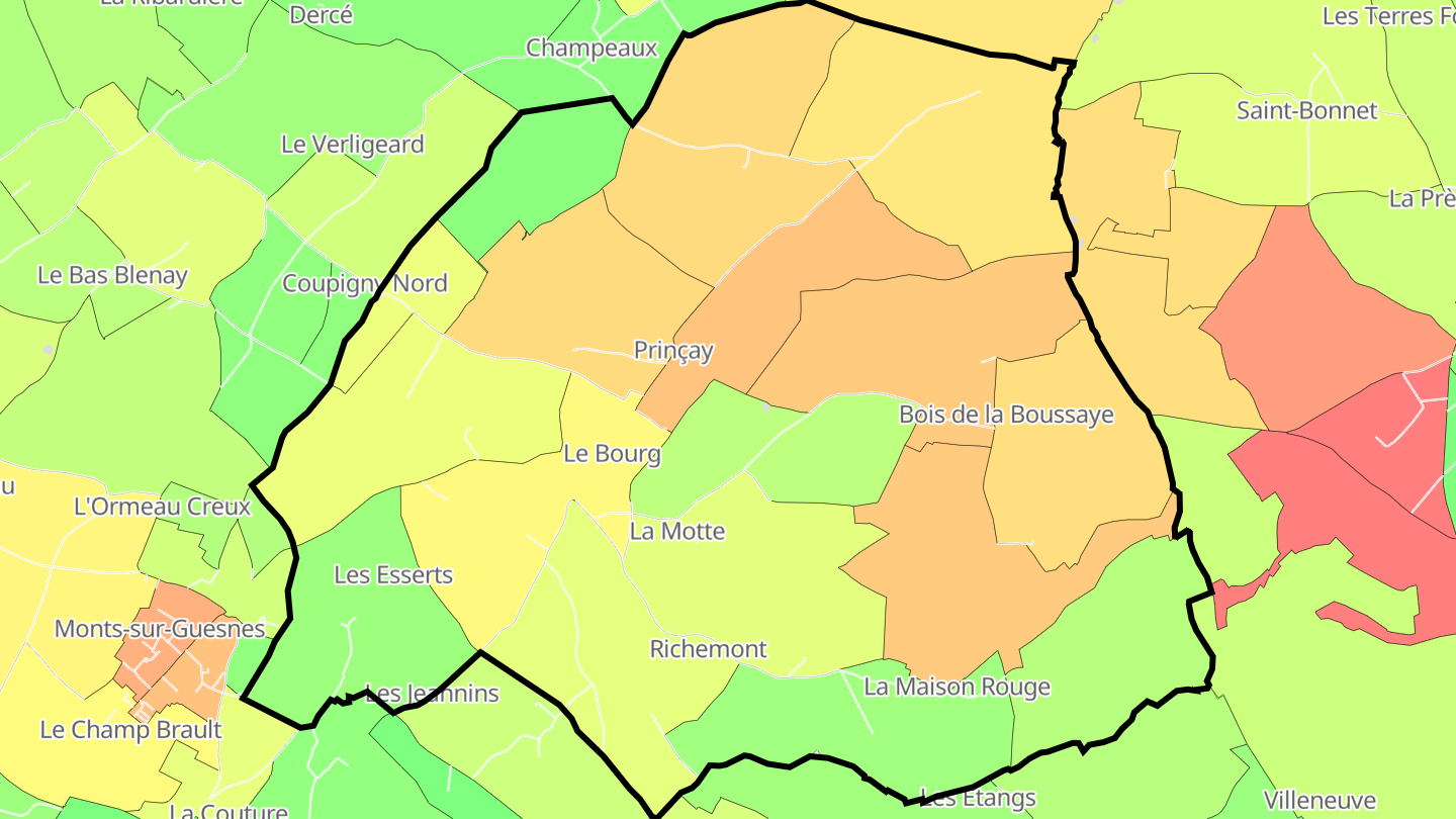 Carte des prix de l'immobilier Prinçay