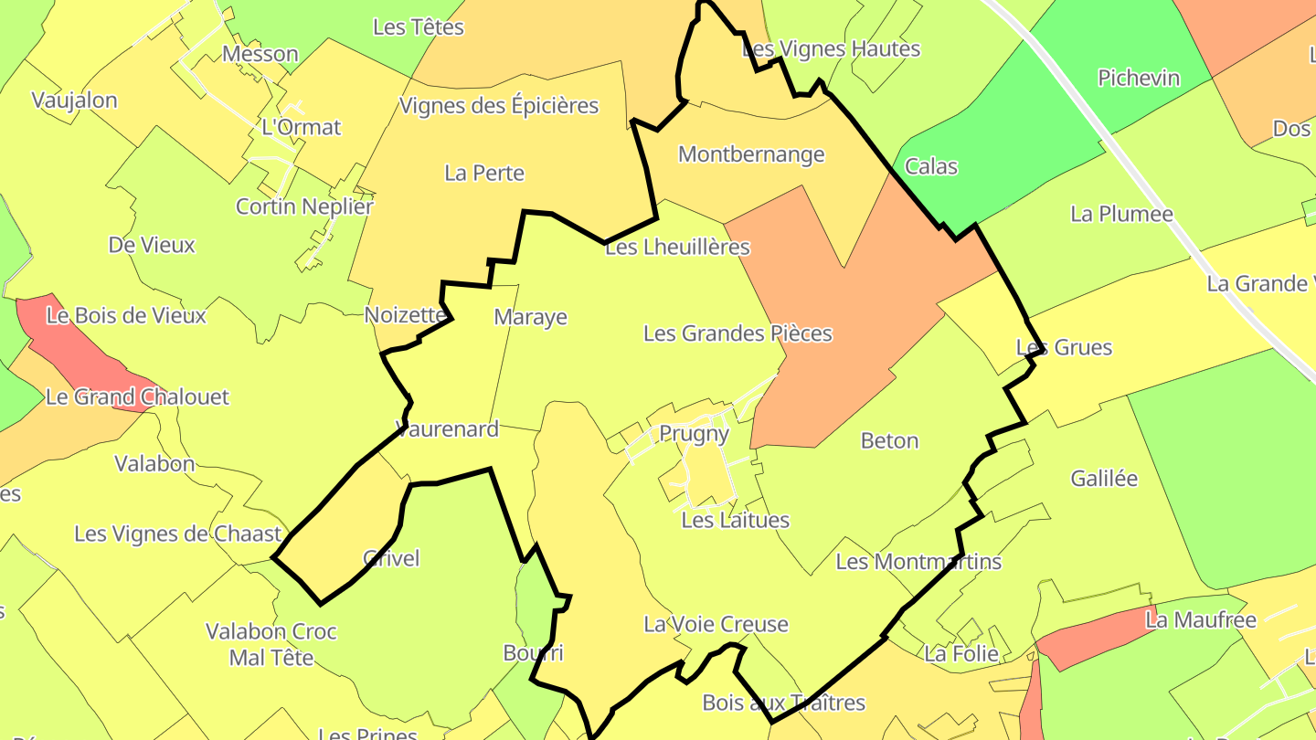 Carte des prix de l'immobilier Prugny