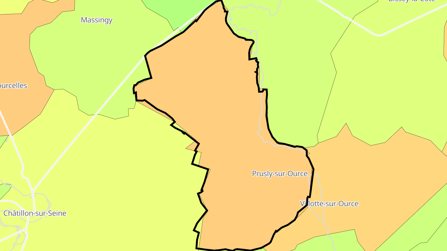 Carte des prix de l'immobilier Prusly-sur-Ource