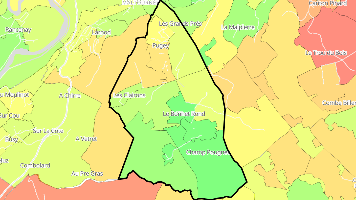 Carte des prix de l'immobilier Pugey