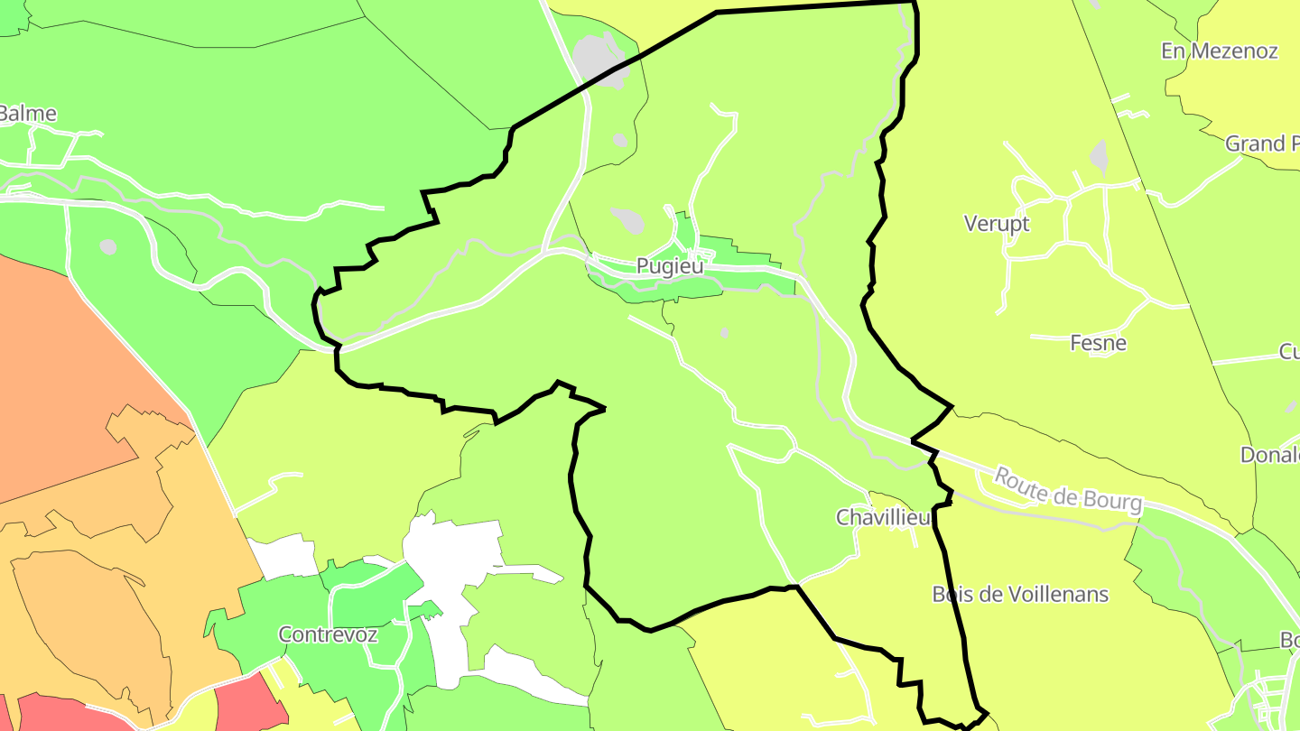 Carte des prix de l'immobilier Pugieu