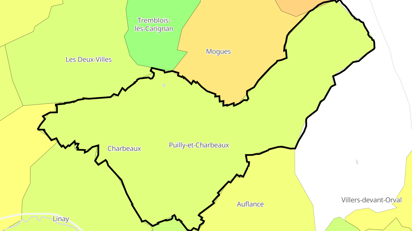 Carte des prix de l'immobilier Puilly-et-Charbeaux