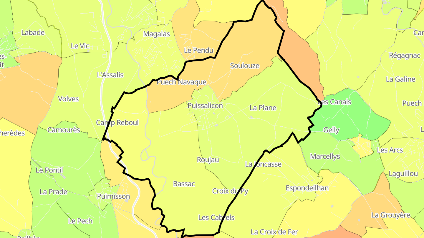 Carte des prix de l'immobilier Puissalicon