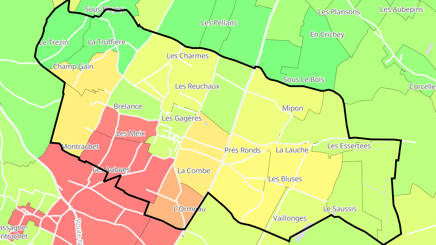 Carte des prix de l'immobilier Puligny-Montrachet