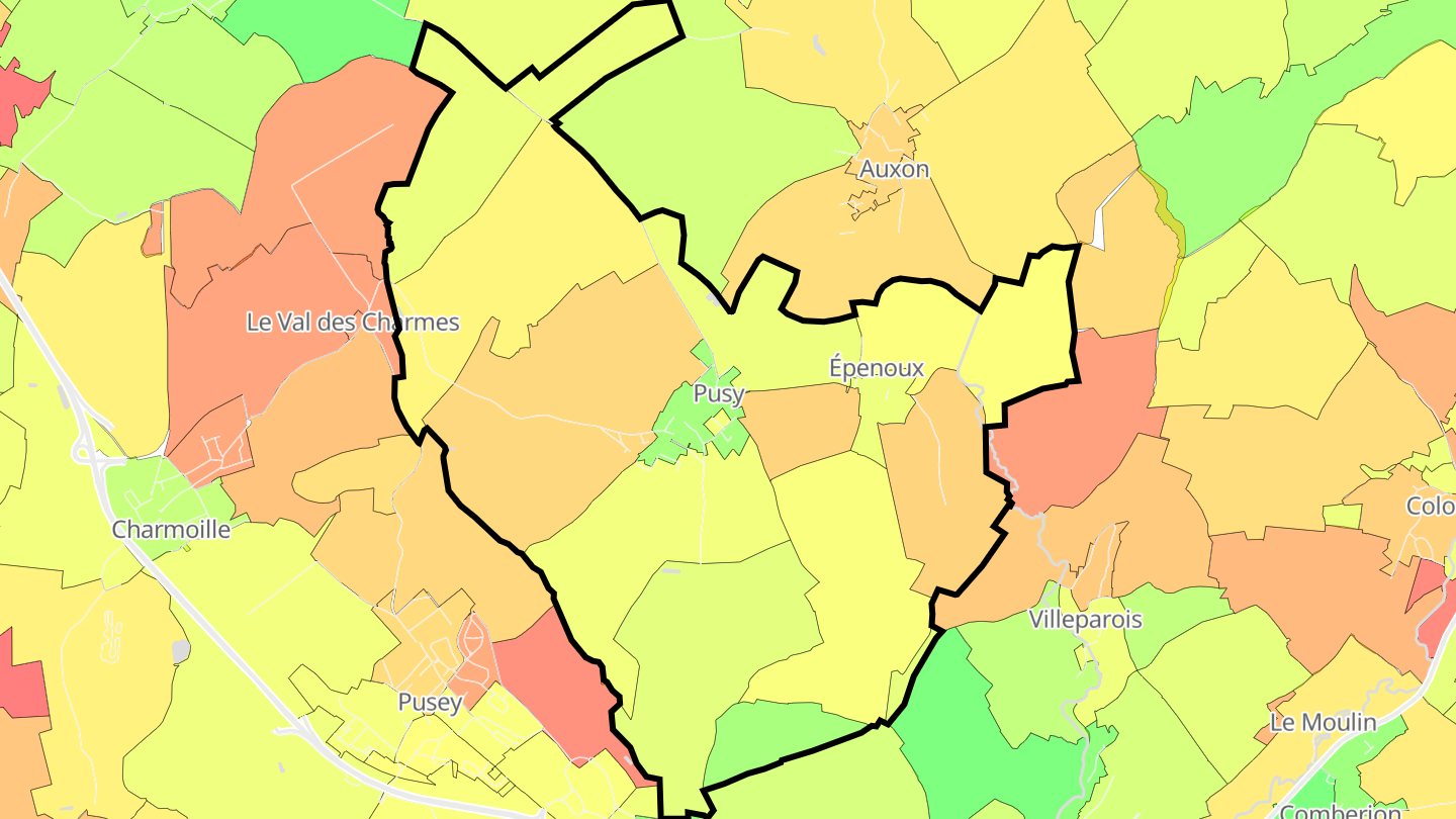 Carte des prix de l'immobilier Pusy-et-Épenoux