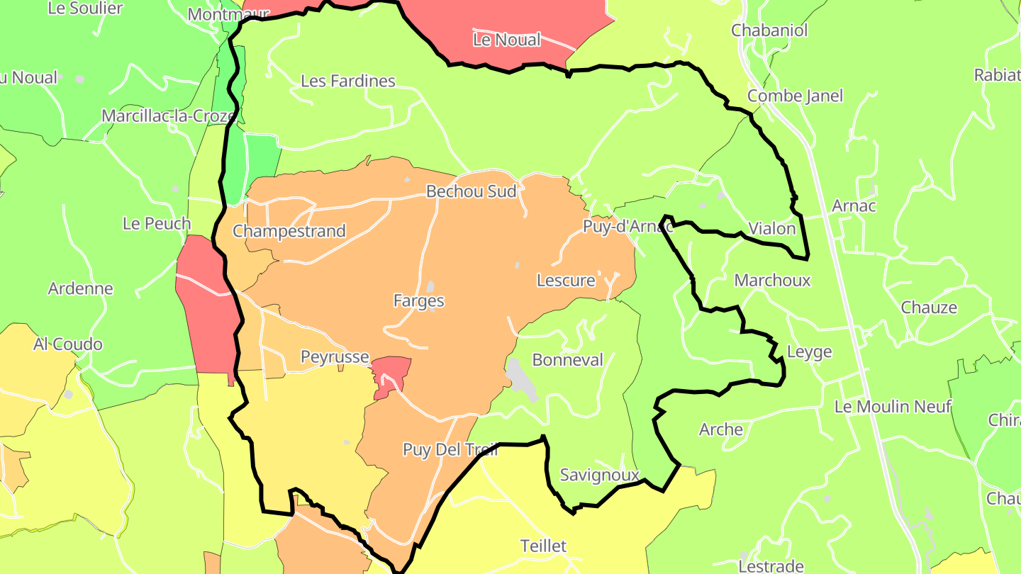 Carte des prix de l'immobilier Puy-d'Arnac