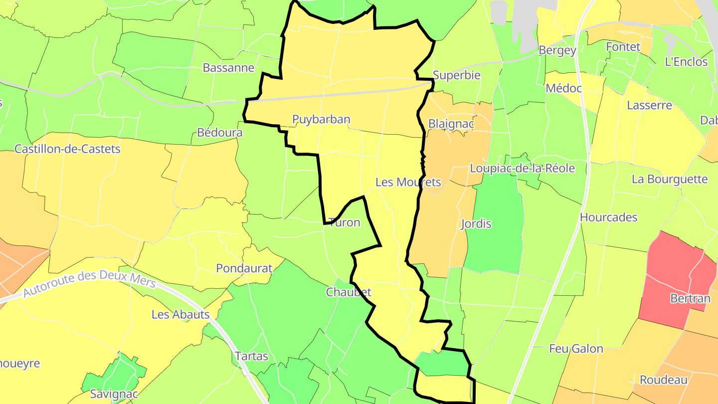 Carte des prix de l'immobilier Puybarban