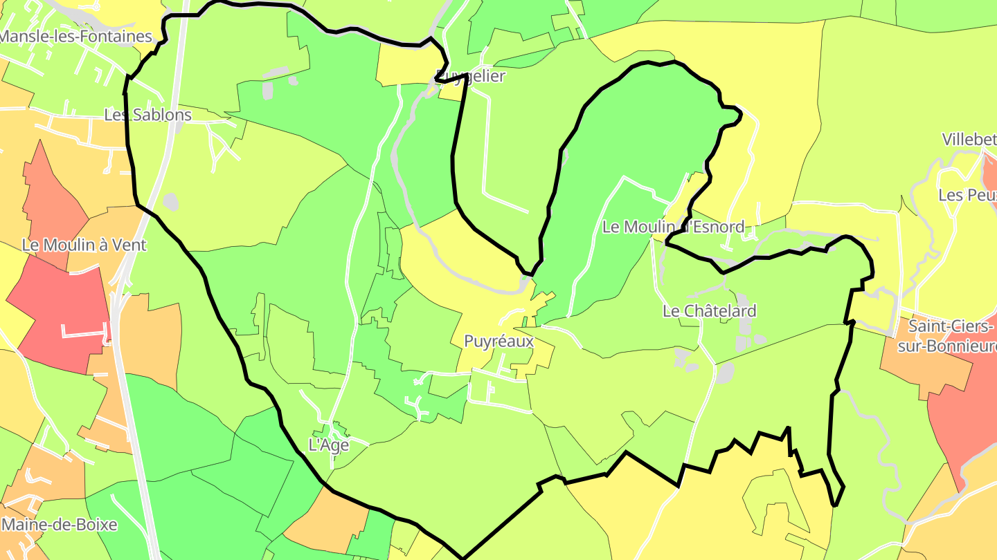Carte des prix de l'immobilier Puyréaux