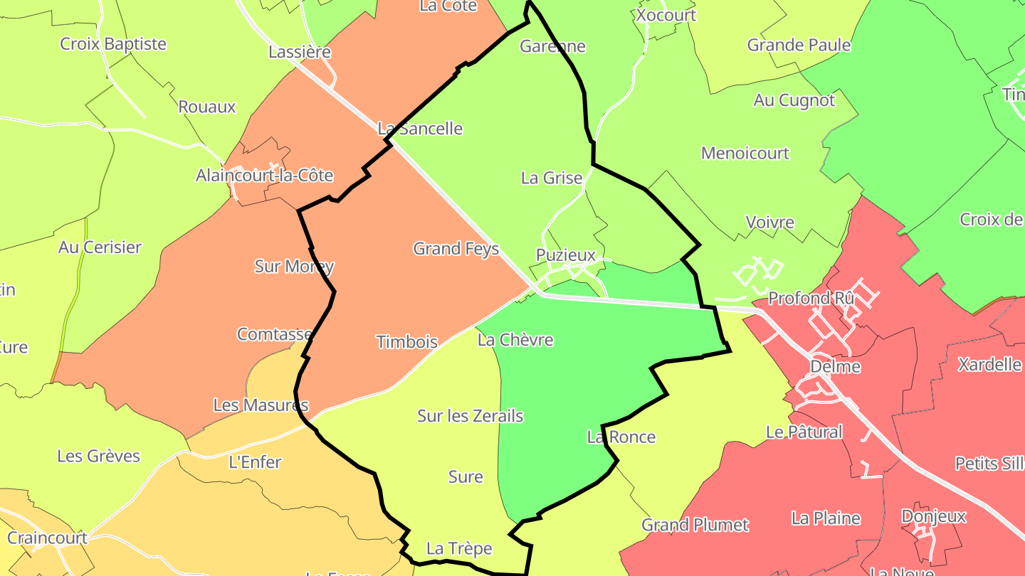 Carte des prix de l'immobilier Puzieux