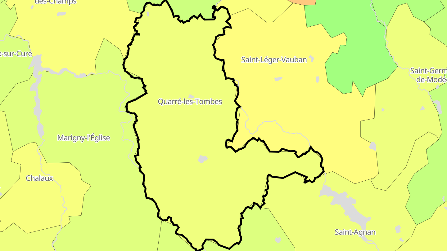 Carte des prix de l'immobilier Quarré-les-Tombes