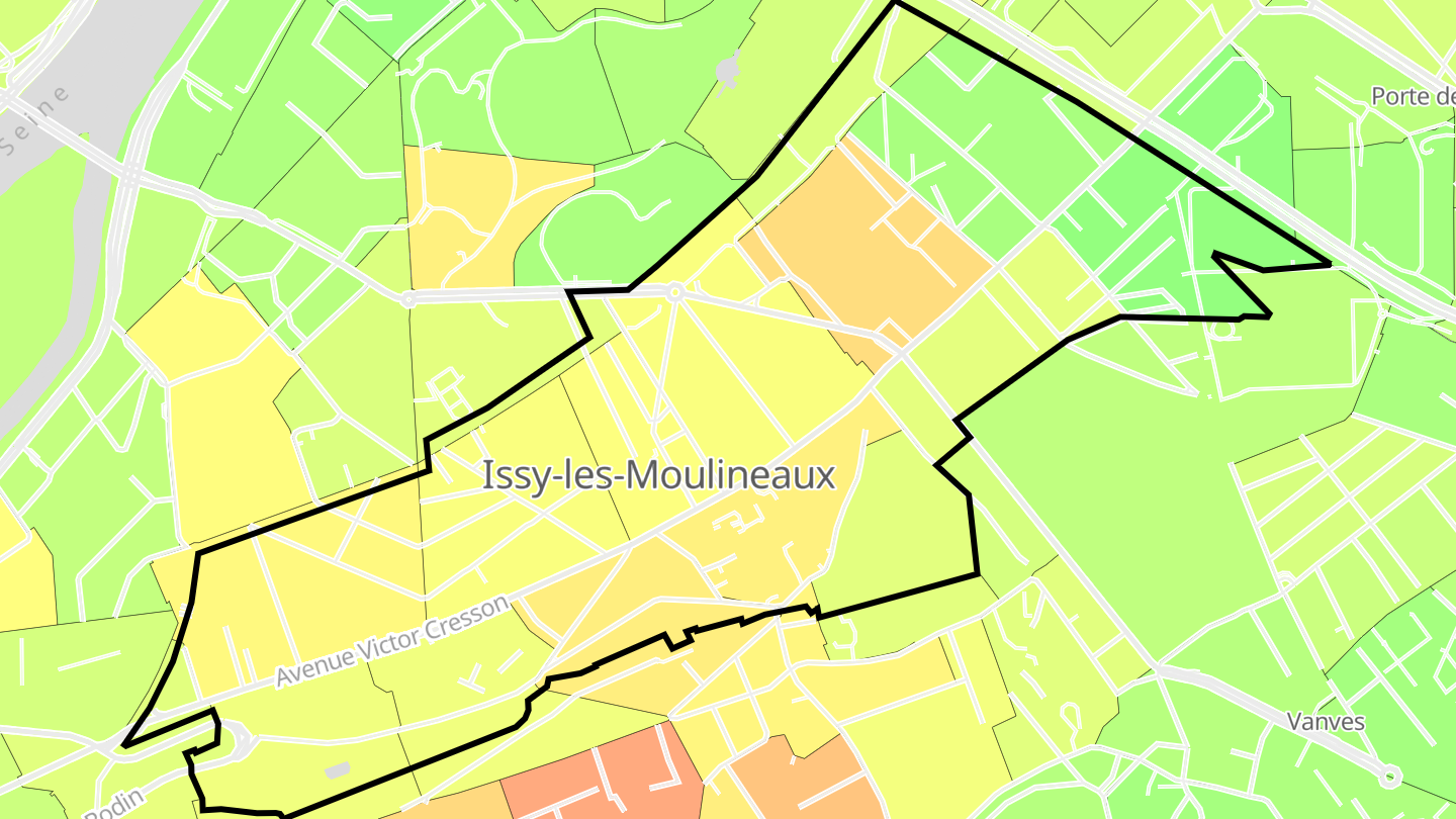 Carte des prix de l'immobilier Quartier Centre-Ville / Corentin Celton / Les Varennes