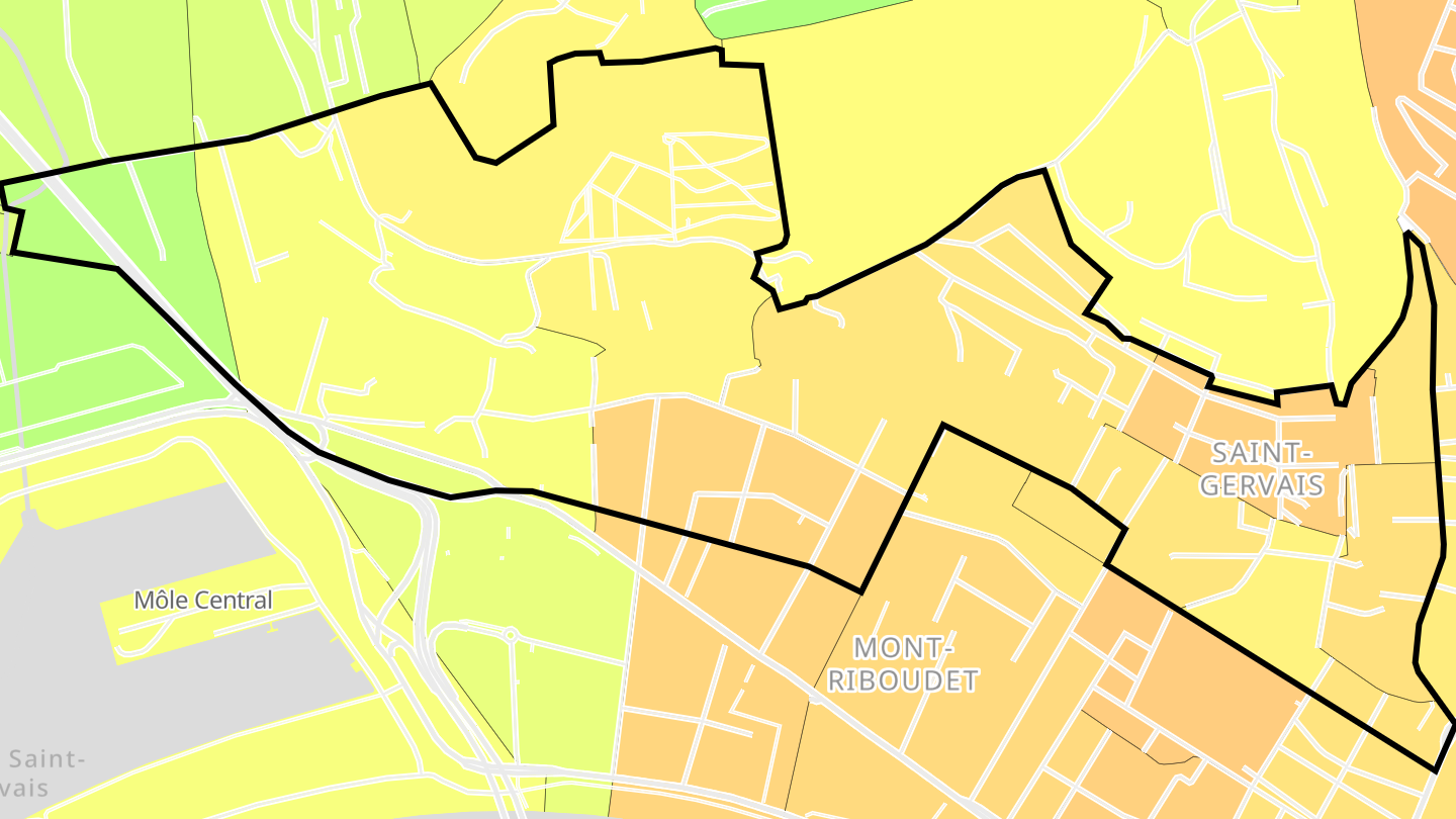 Carte des prix de l'immobilier Quartier Côteaux Ouest