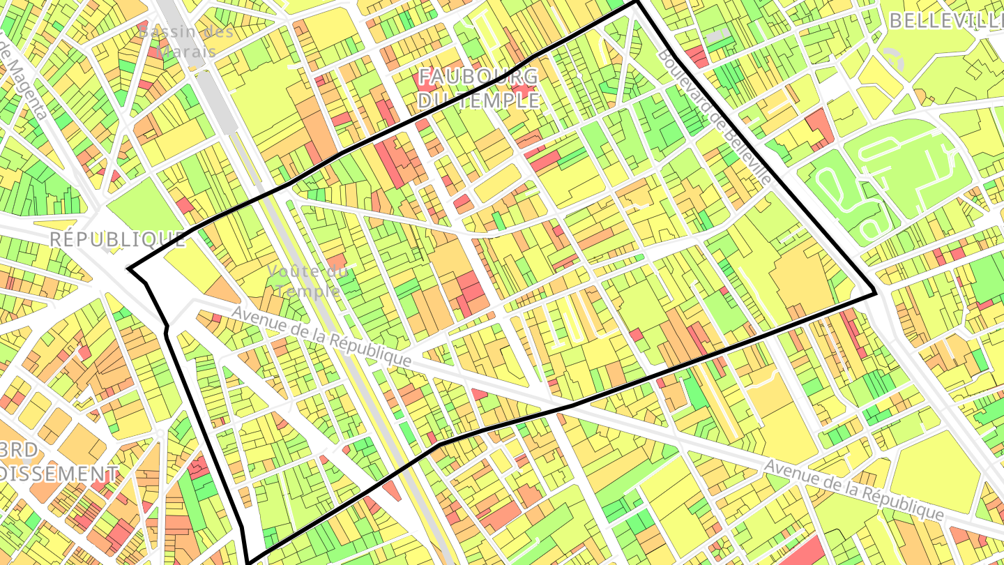 Carte des prix de l'immobilier Quartier de la Folie-Méricourt