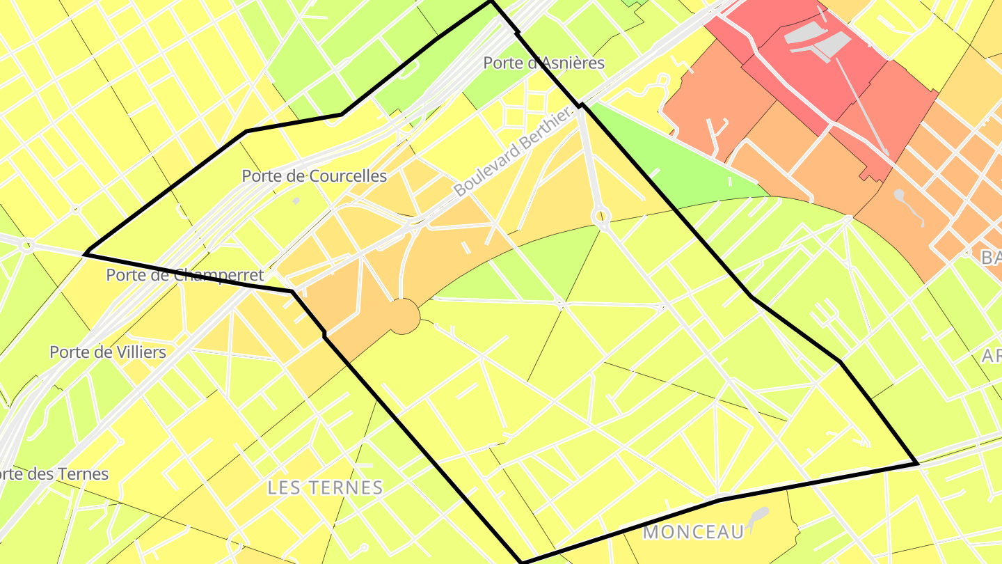 Carte des prix de l'immobilier Quartier de la Plaine-de-Monceau