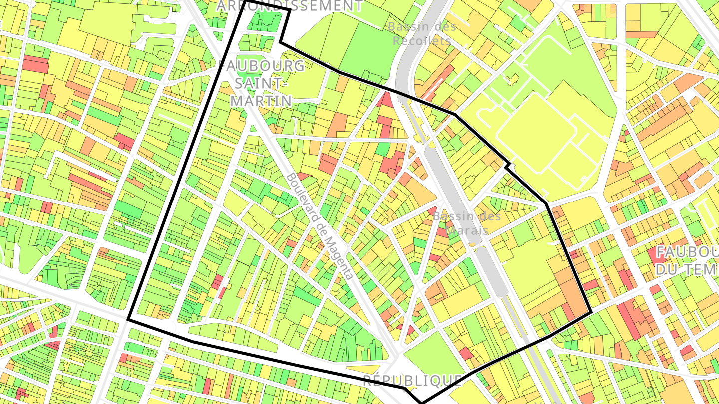 Carte des prix de l'immobilier Quartier de la Porte-Saint-Martin