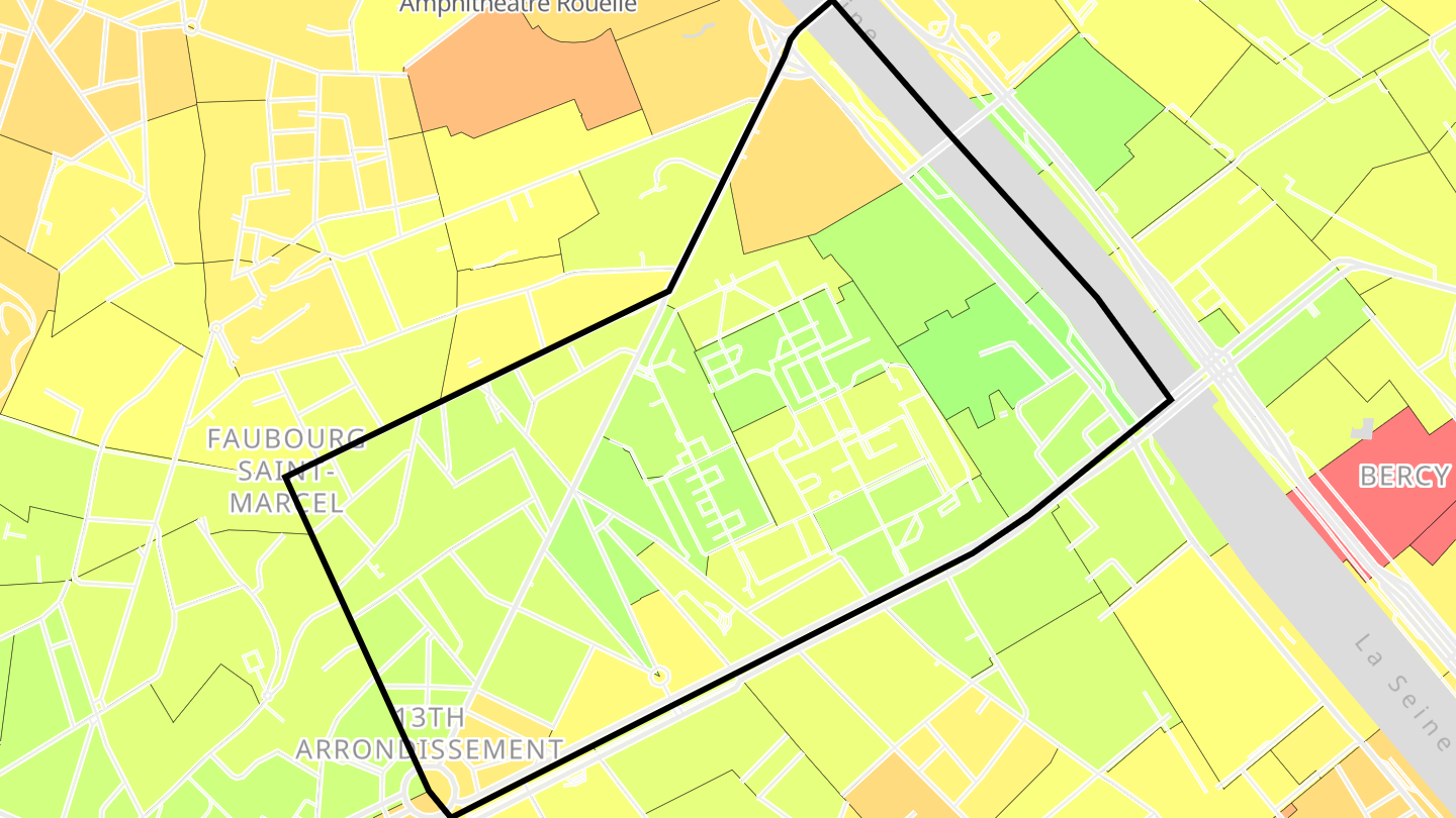 Carte des prix de l'immobilier Quartier de la Salpêtrière