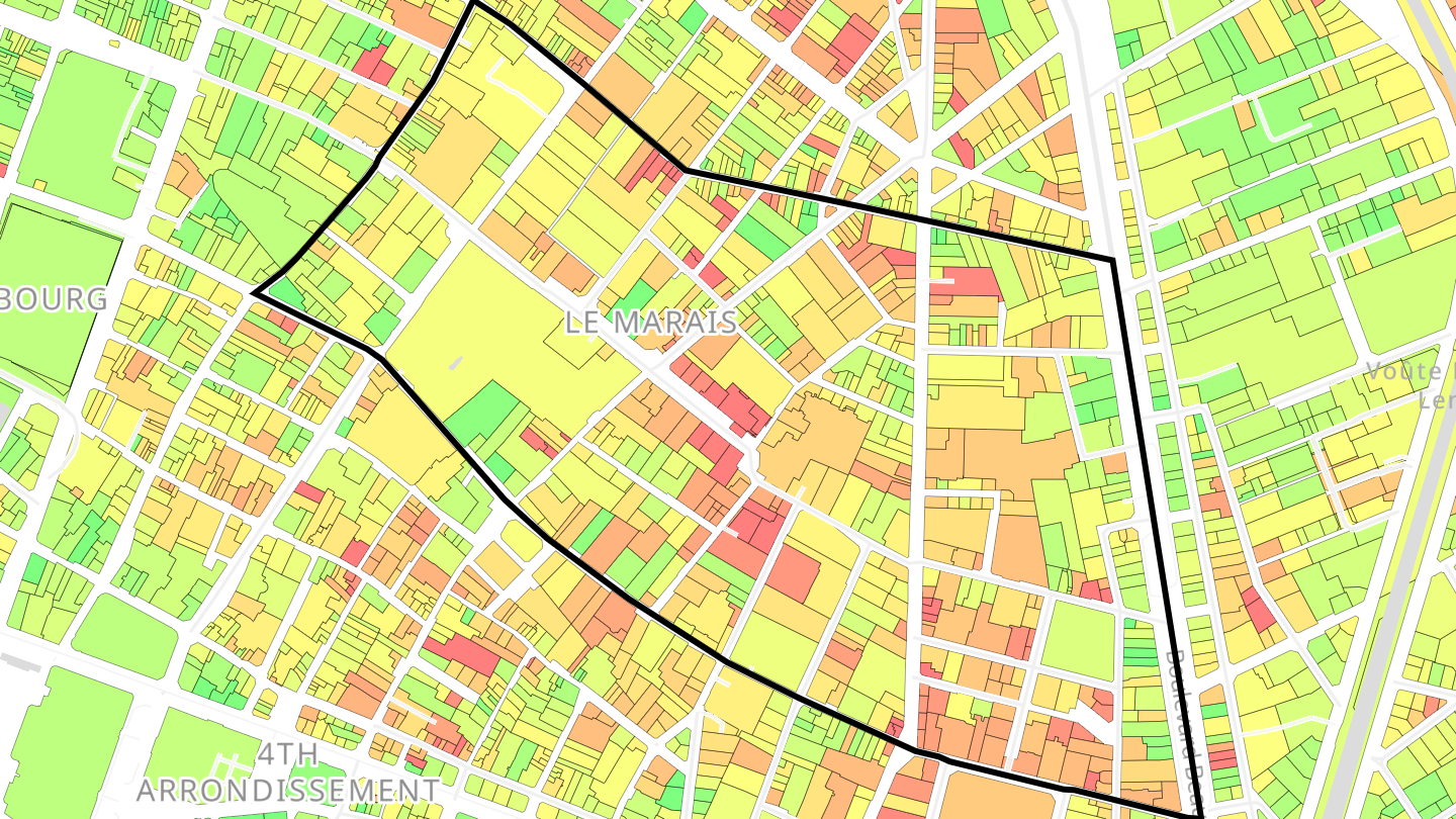 Carte des prix de l'immobilier Quartier des Archives