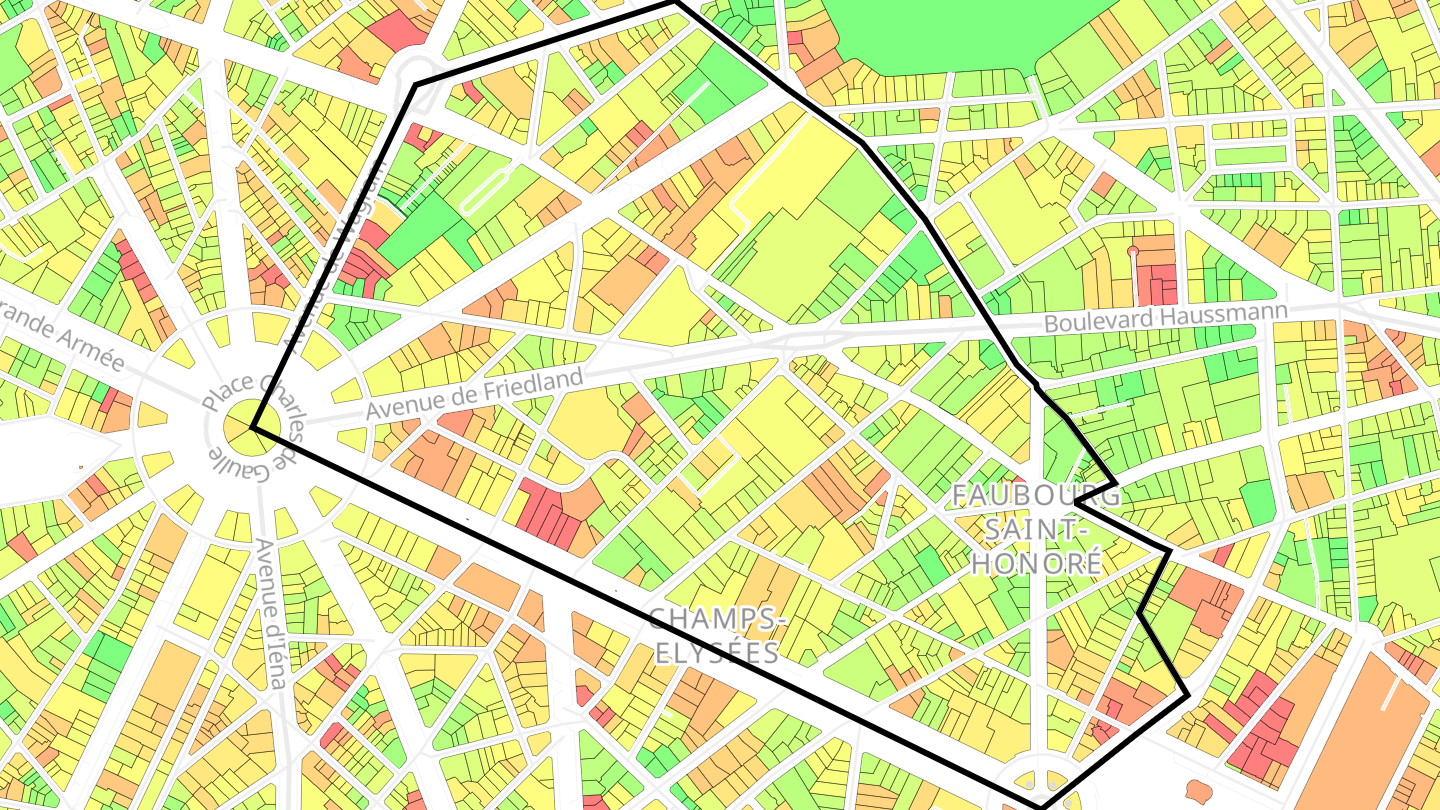 Carte des prix de l'immobilier Quartier du Faubourg-du-Roule