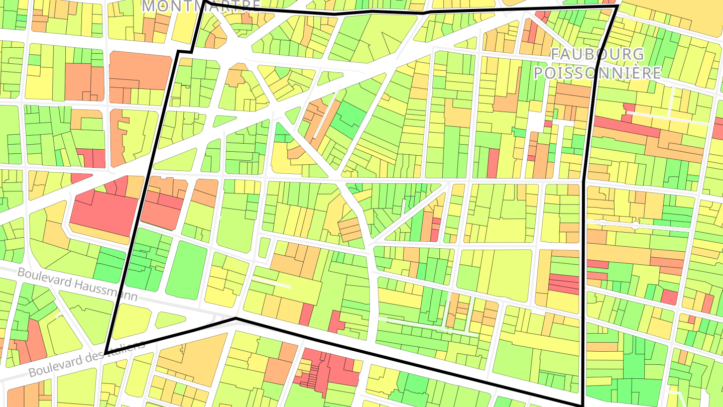 Carte des prix de l'immobilier Quartier du Faubourg-Montmartre