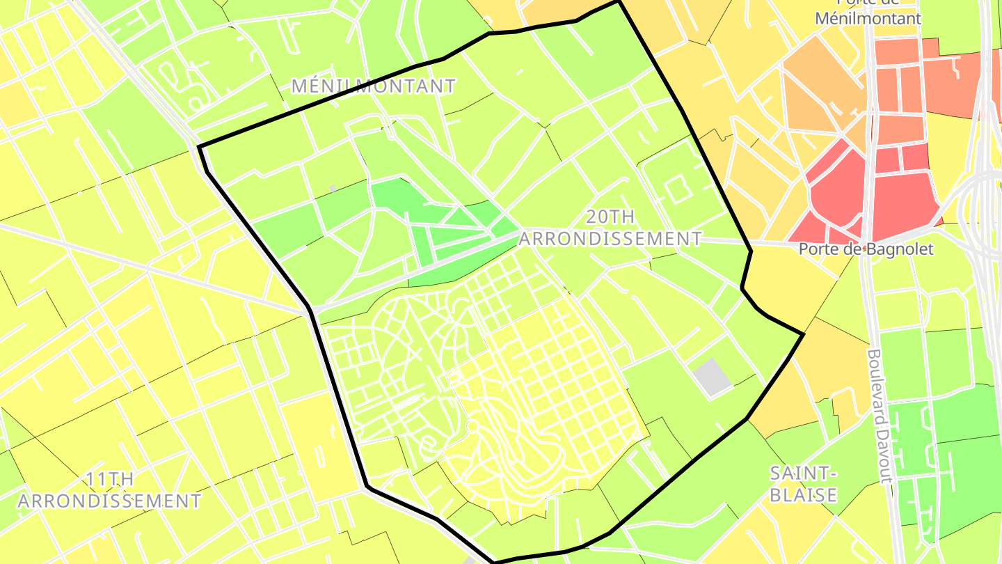 Carte des prix de l'immobilier Quartier du Père-Lachaise