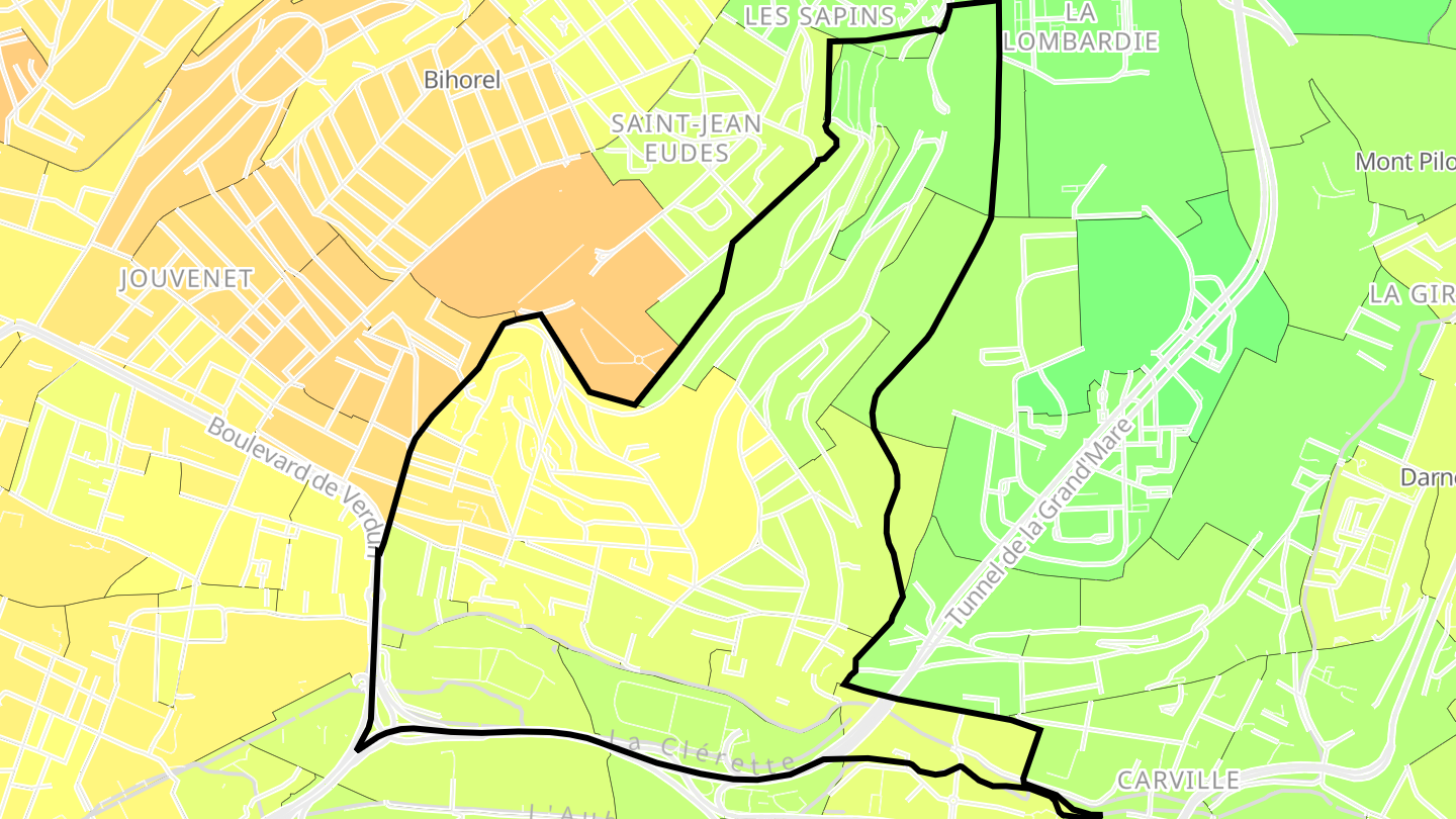 Carte des prix de l'immobilier Quartier Grieu / Vallon Suisse / Saint-Hilaire