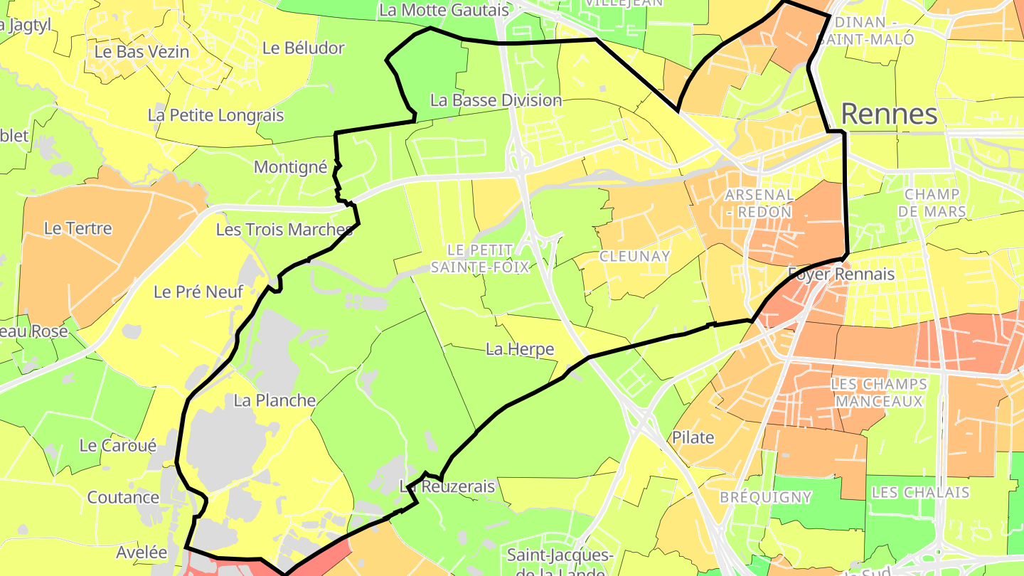 Carte des prix de l'immobilier Quartiers Ouest