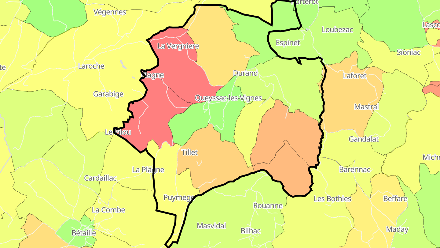Carte des prix de l'immobilier Queyssac-les-Vignes