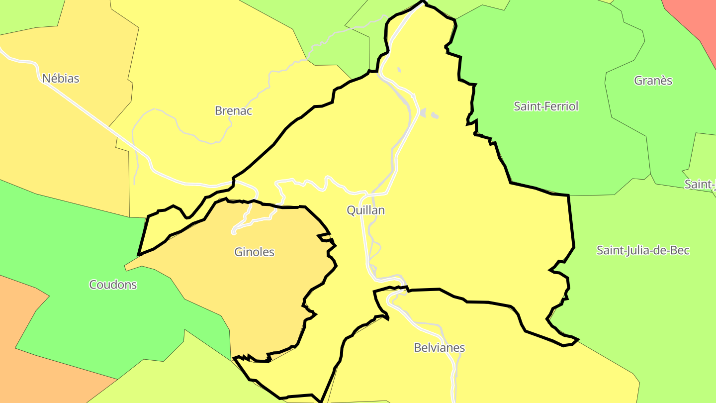 Carte des prix de l'immobilier Quillan