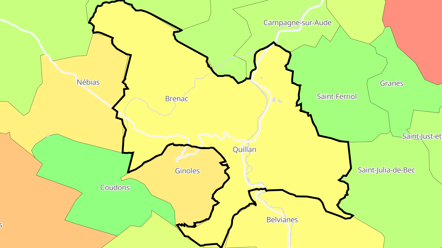 Carte des prix de l'immobilier Quillan